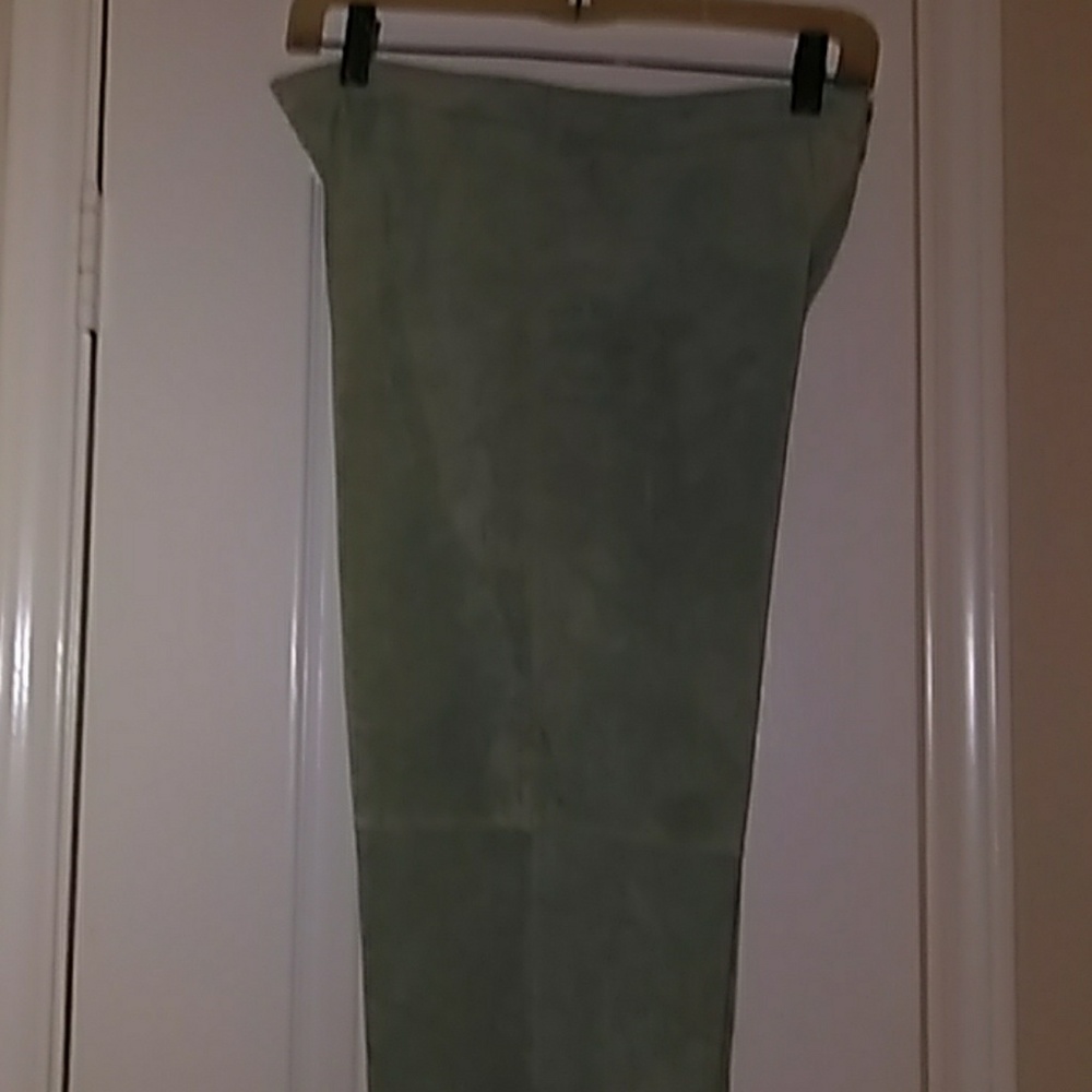 Green suede pants